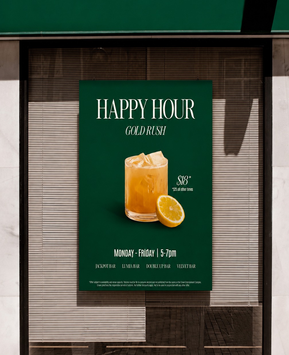 Crown Resorts happy hour poster