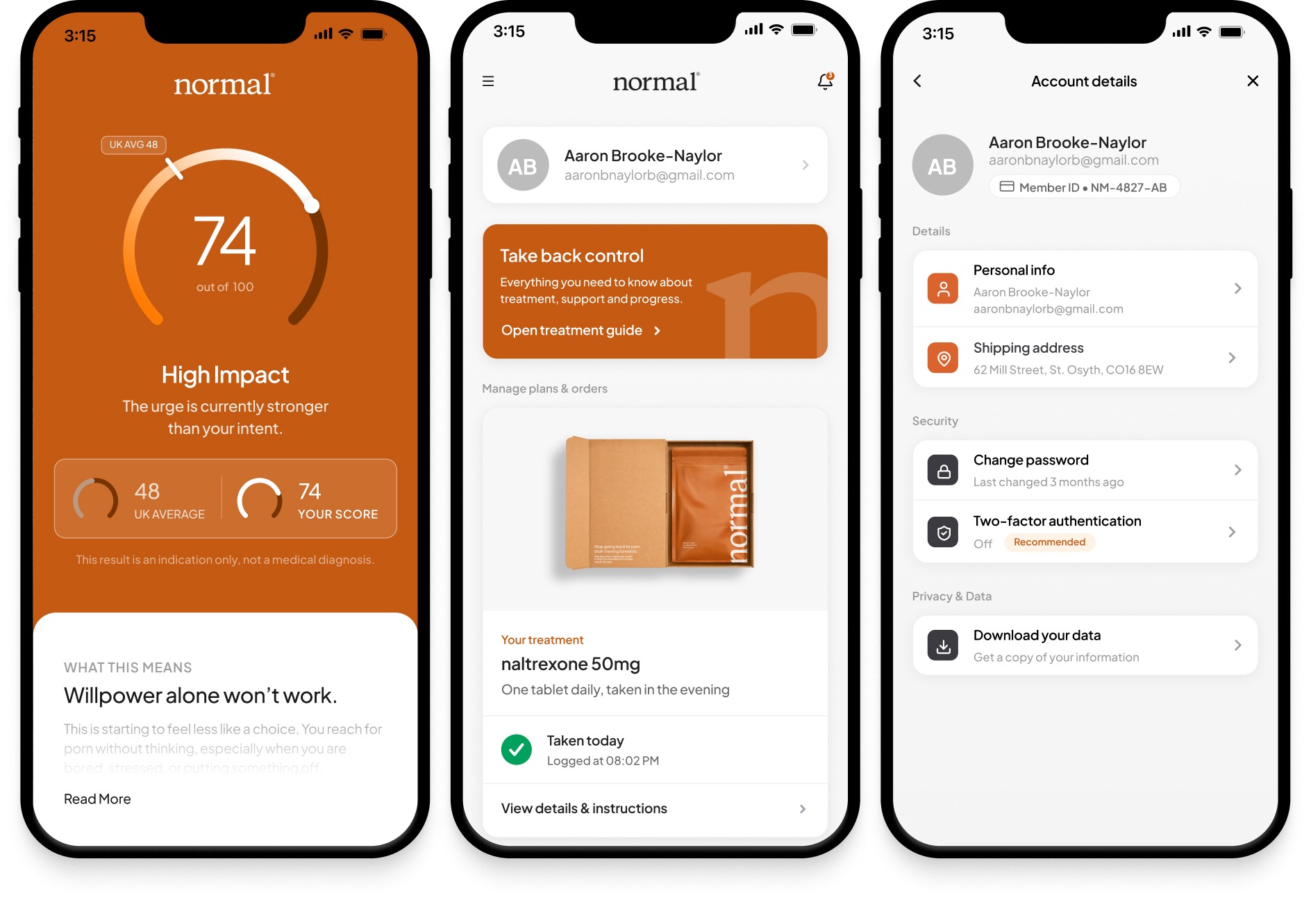 Normal app UX/UI shown on two phone mockups